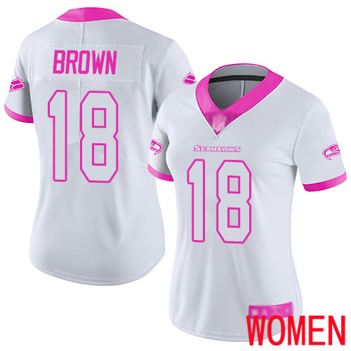 Seattle Seahawks Limited White Pink Women Jaron Brown Jersey NFL Football #18 Rush Fashion->women nfl jersey->Women Jersey
